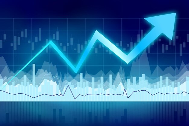 Upwards arrow and finance data chart growth concept