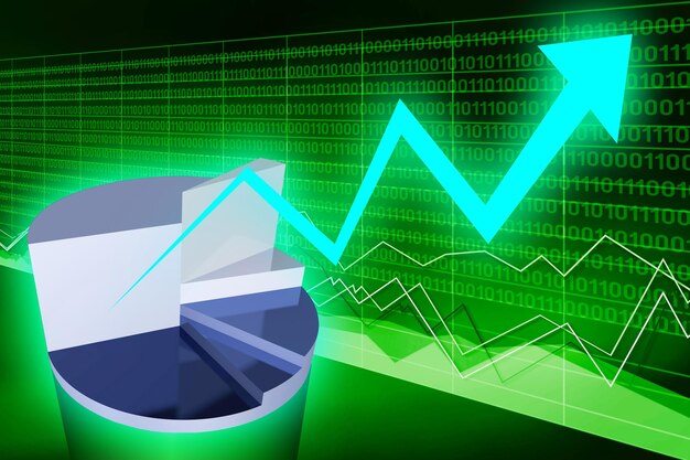 Upwards arrow and pie chart growth prosperity concept