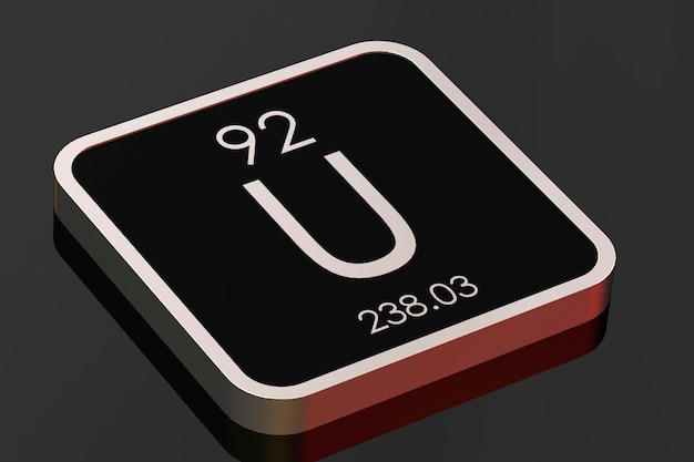 Uranium element from periodic table on black square block