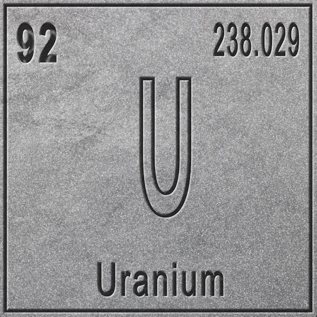 Foto uranium scheikundig element teken met atoomnummer en atoomgewicht