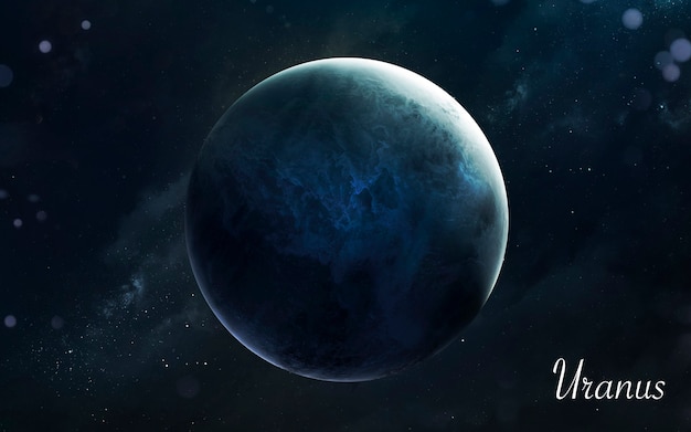 천왕성. 태양계의 멋진 행성. 5K의 완벽한 과학 이미지. NASA에서 제공 한이 이미지의 요소