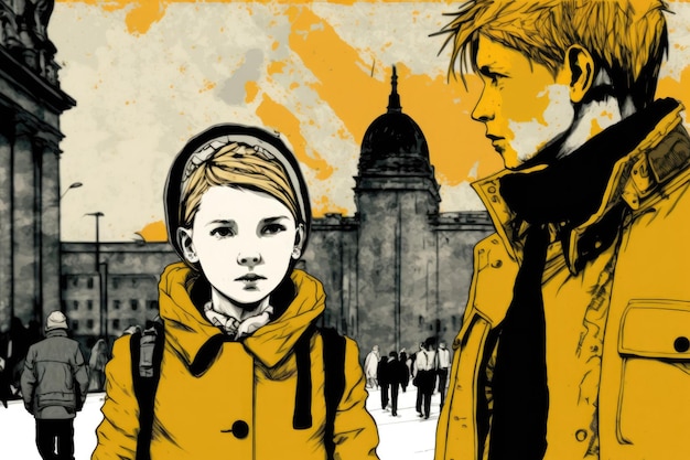 Urban Adventure A Girl and Boy Explore a BerlinLike City