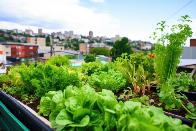 Foto tetto verde agricolo urbano con verdure assortite