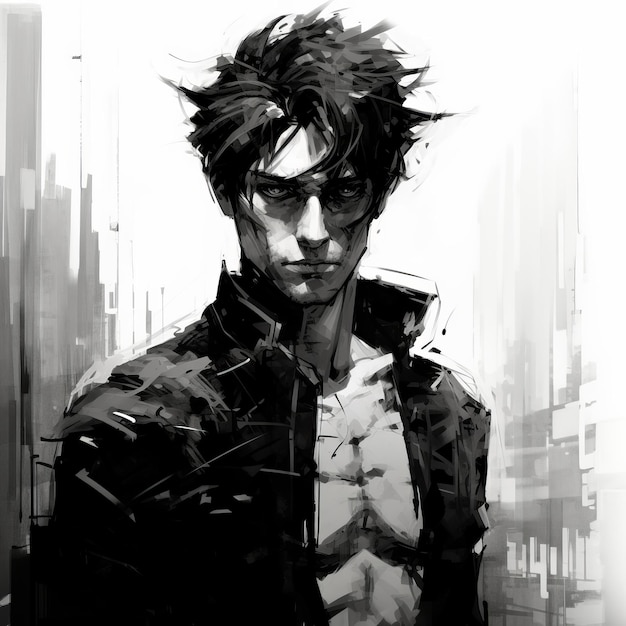 Photo urban anime character in harsh palette knife style