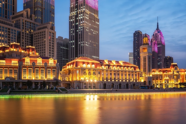 Urban architectural landscape on both sides of Haihe River in Tianjin