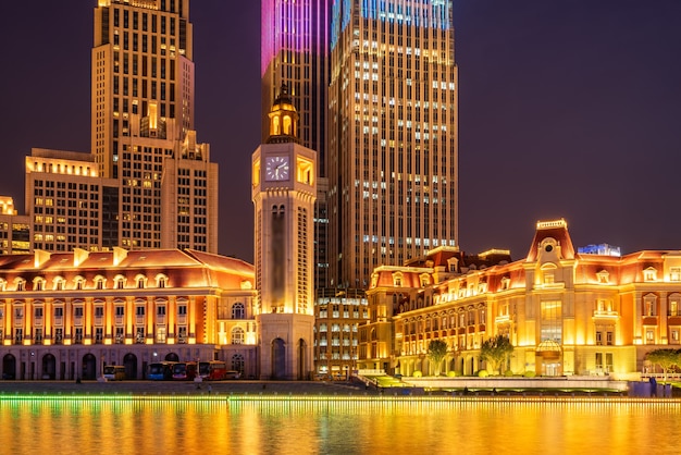 Urban architectural landscape on both sides of Haihe River in Tianjin