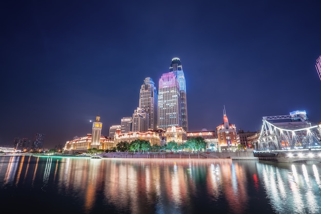 Urban architectural landscape on both sides of Haihe River in Tianjin