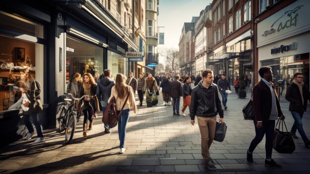 Photo urban areas with busy people during the middle of the day