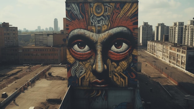 Urban art on skyscrapers in an abandoned city