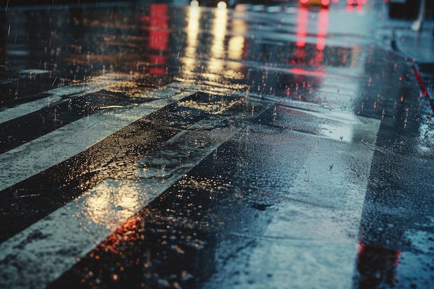 Urban background NYC streets with reflections after rain