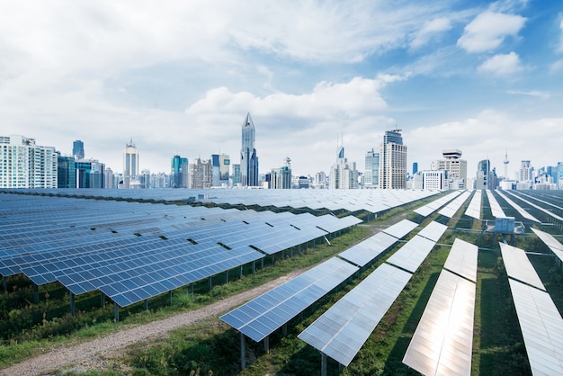 Urban background solar panels, Shanghai, China.