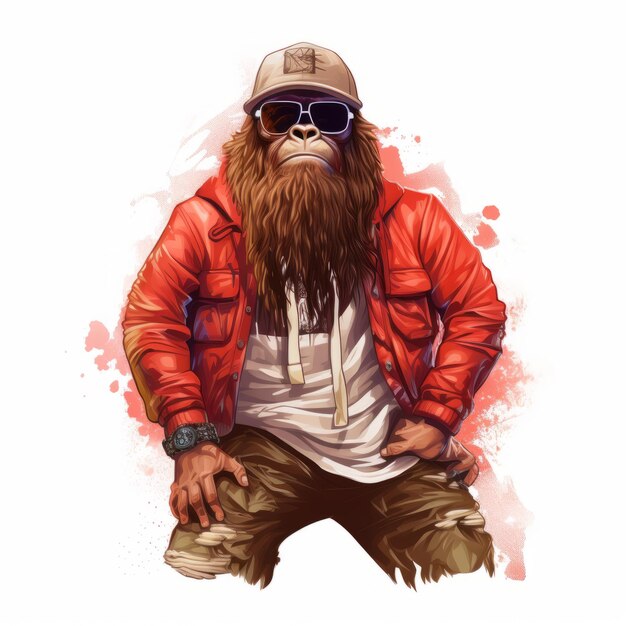 Foto bigfoot un'icona urbana illustrata in stile hip-hop su una tela bianca