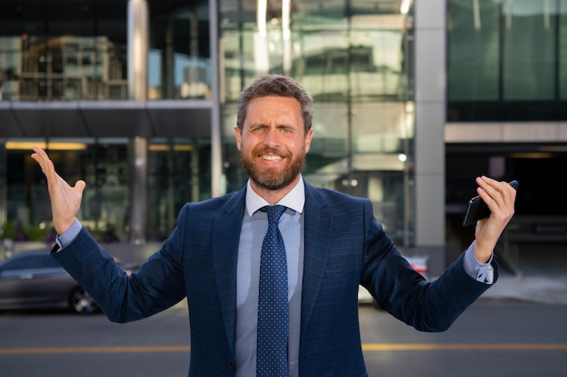 Urban business man casual businessman wearing suit jacket portrait of a mature businessman