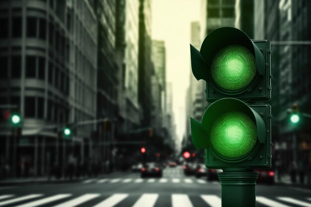 Photo urban city green traffic light street car lamp generate ai