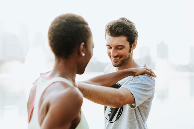 Urban couple exercise together