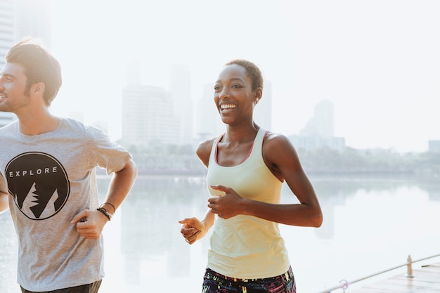 Urban couple exercise together