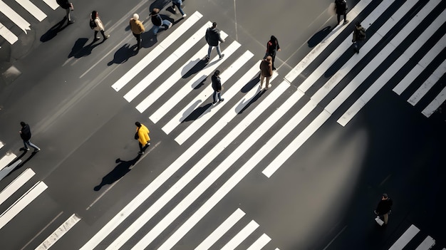 都市の横断歩道シーンの航空写真