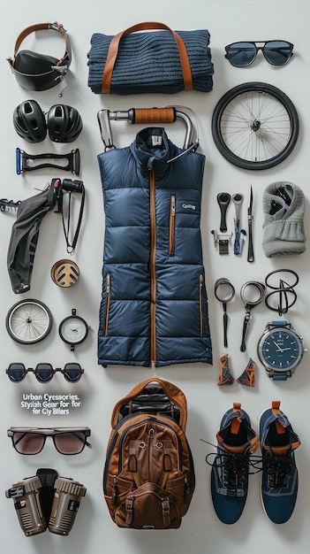 Urban cycling gear and accessories flat lay