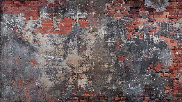 Photo urban decay grunge texture red brick wall with peeling paint