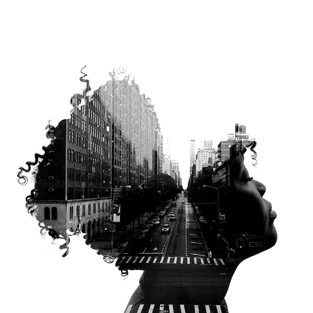 Photo urban double exposure collage concept