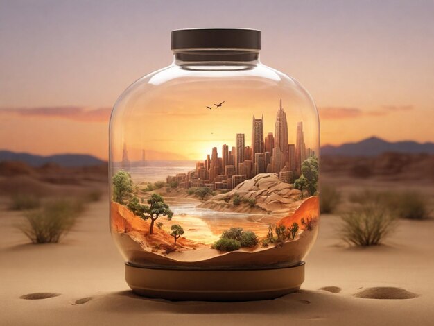 Urban ecosystem concerved in a glass bottle