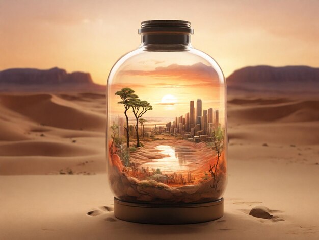 Urban ecosystem concerved in a glass bottle at