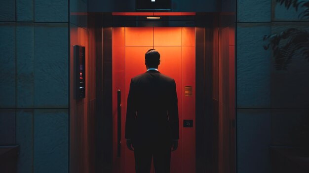 Urban Elegance Businessman in Open Elevator