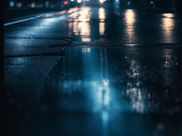 Urban Elegance Dark Street with Wet Asphalt and Reflections of Rays 7