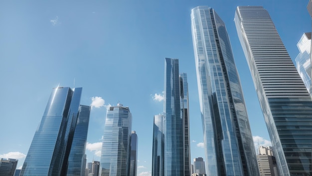 사진 ⁇ 은 파란 하늘 을 배경 으로 도시 의 우아 한 고층 건축물 들