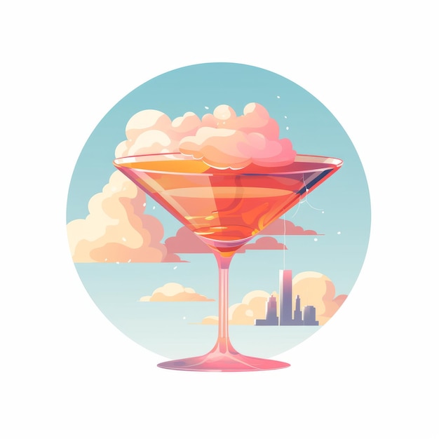 사진 urban euphoria vibrant manhattan cocktail funky flat vector 스타일의 구름 위에 떠다니는