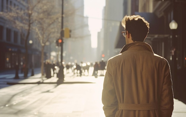 도시 탐험가 는 트렌치 코트 를 입은 사람 의 뒷면