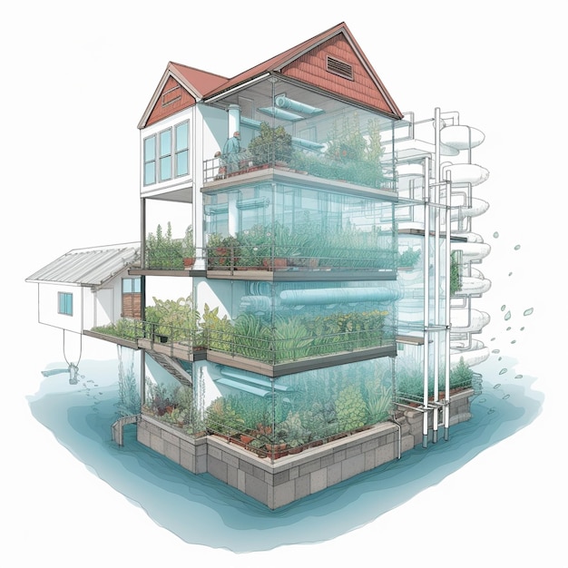 Urban farm with vertical aquaponics system