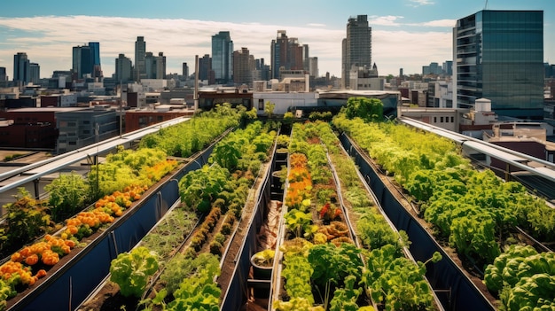 Urban farming city agriculture rooftop gardens solid color background
