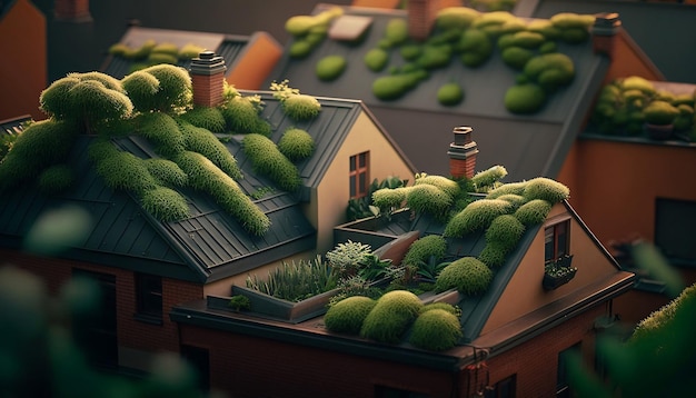 Urban farming plants on the roofs of houses Generated AI