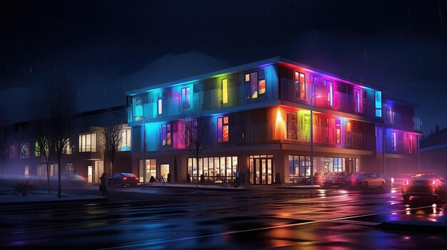 Photo urban feel at night and full of colorful lights generative ai