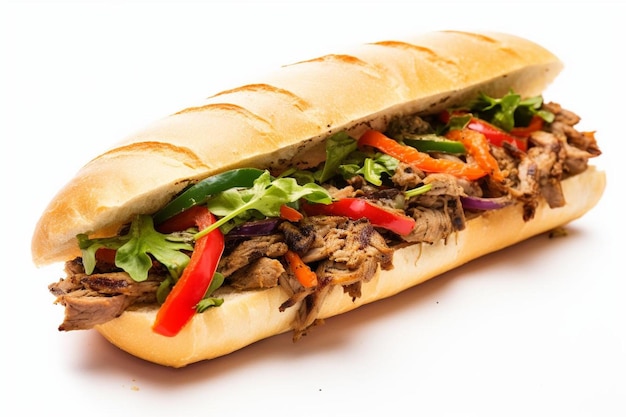 Urban Flavor Authentic Philly Cheesesteak on white background Delicious food