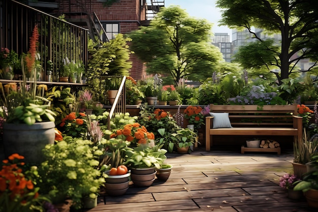 Urban Gardens Showcase small gardens or green spaces in urban environments AI Image