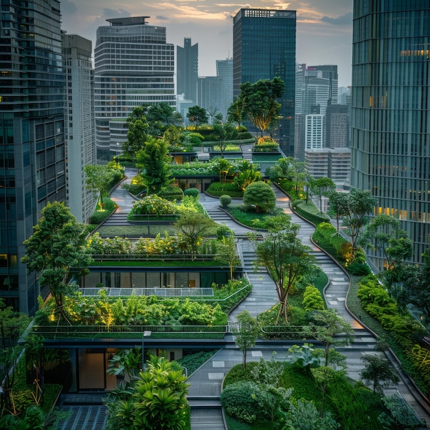 Urban Green Roof Oasis in Bustling City Center