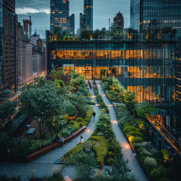 Photo urban green roof oasis in bustling city center