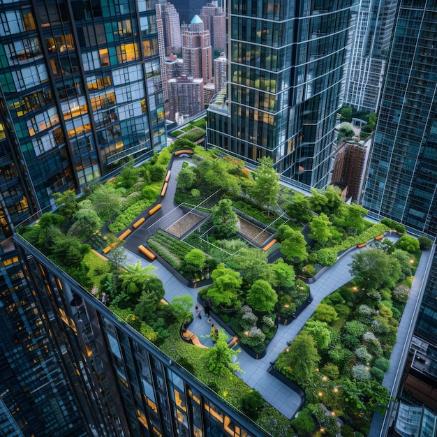 Urban Green Roof Oasis in Bustling City Center