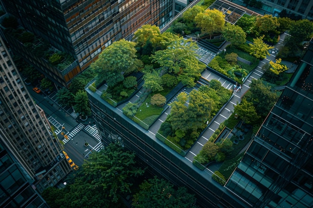 Photo urban green roof oasis in bustling city center