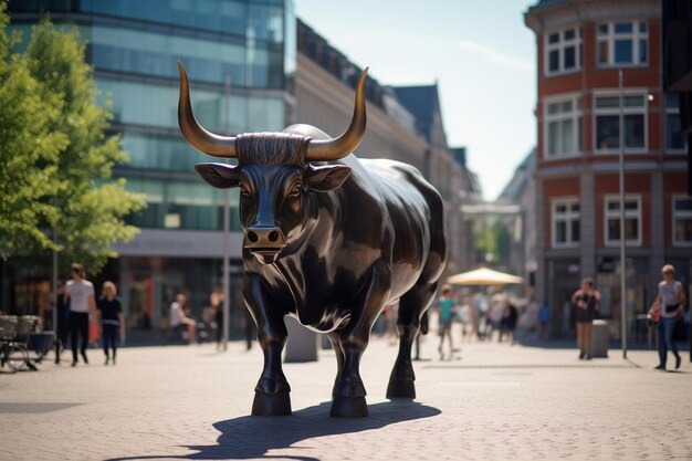 Urban Guardian Bull Statue in the City Generative By Ai