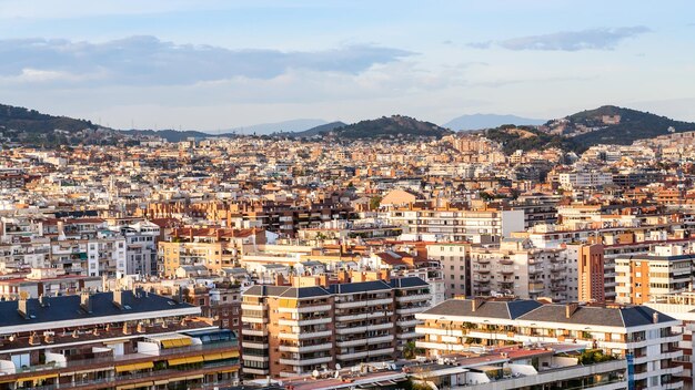 Urban Houses In Barcelona City On Sunset