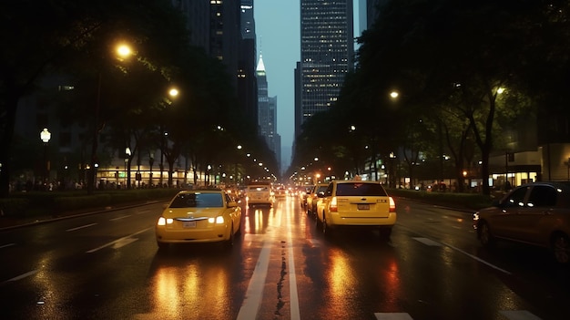 Urban Hustle Taxi rijdt met dynamische energie door de laan van een stad