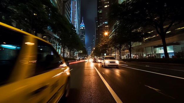 Urban Hustle Taxi едет по проспекту города с динамичной энергией