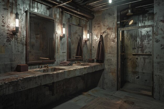 Urban industrial bathrooms with concrete counterto