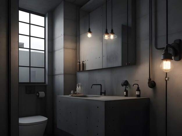 Urban Industrial Chic Bathroom Generative AI