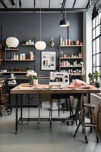 Urban industrial chic sewing work shop design