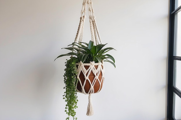 Foto urban jungle hanging macrame plant basket