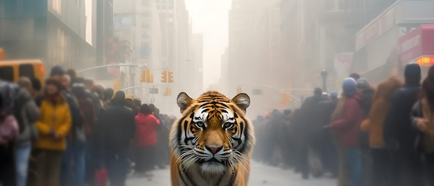 Premium AI Image  Urban Jungle Unleashed Tiger Captured in NYC's